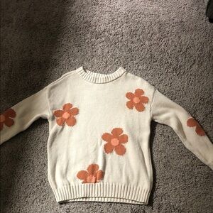 Chic Floral Cream and Orange Sweater